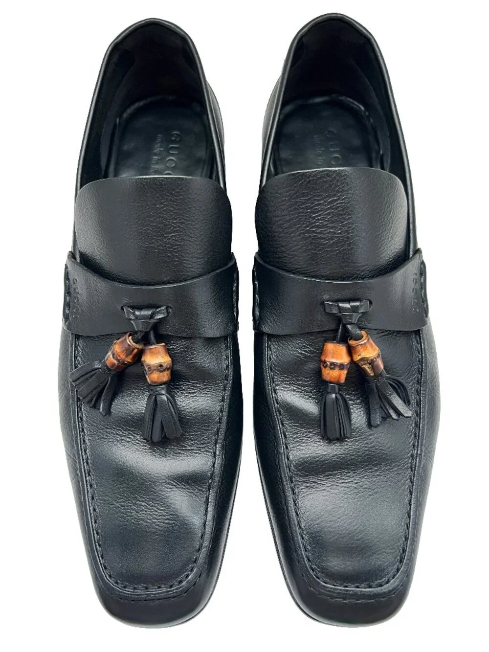 $1090 Gucci Mens Bamboo Tassel Dress Shoes Black Loafers US 10.5 / UK 10 / EU 44